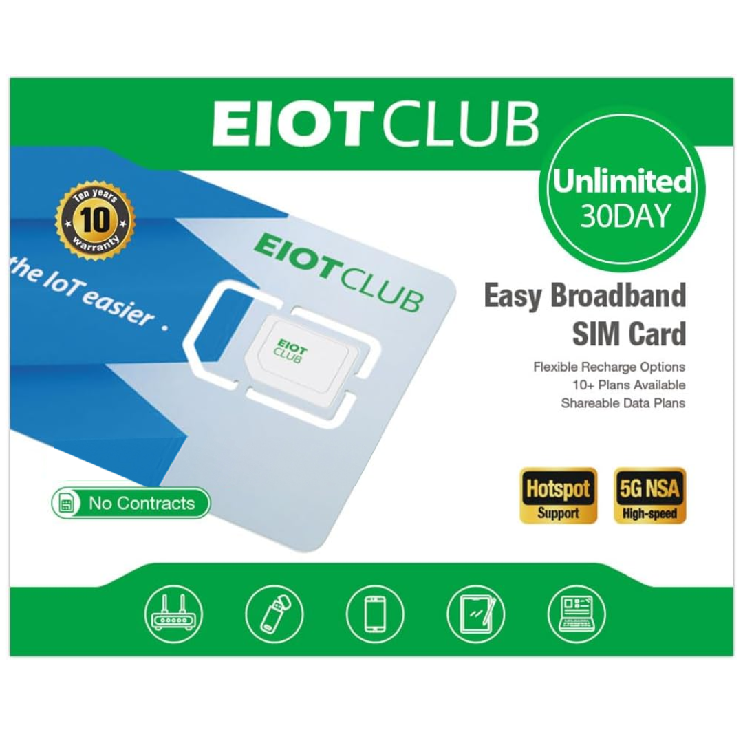 EIOTCLUB Unlimited Data SIM Card - 30 Days