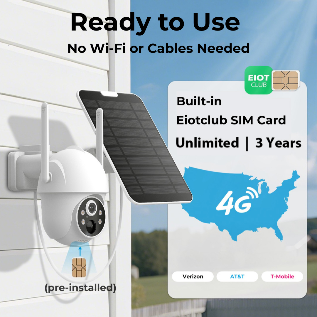 3-Year Unlimited Data SIM with a Free 4G Solar Security Camera – No WiFi Needed