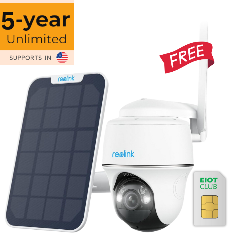 Multiple Reolink security cameras with solar panels for 5-Year Unlimited IoT Plan