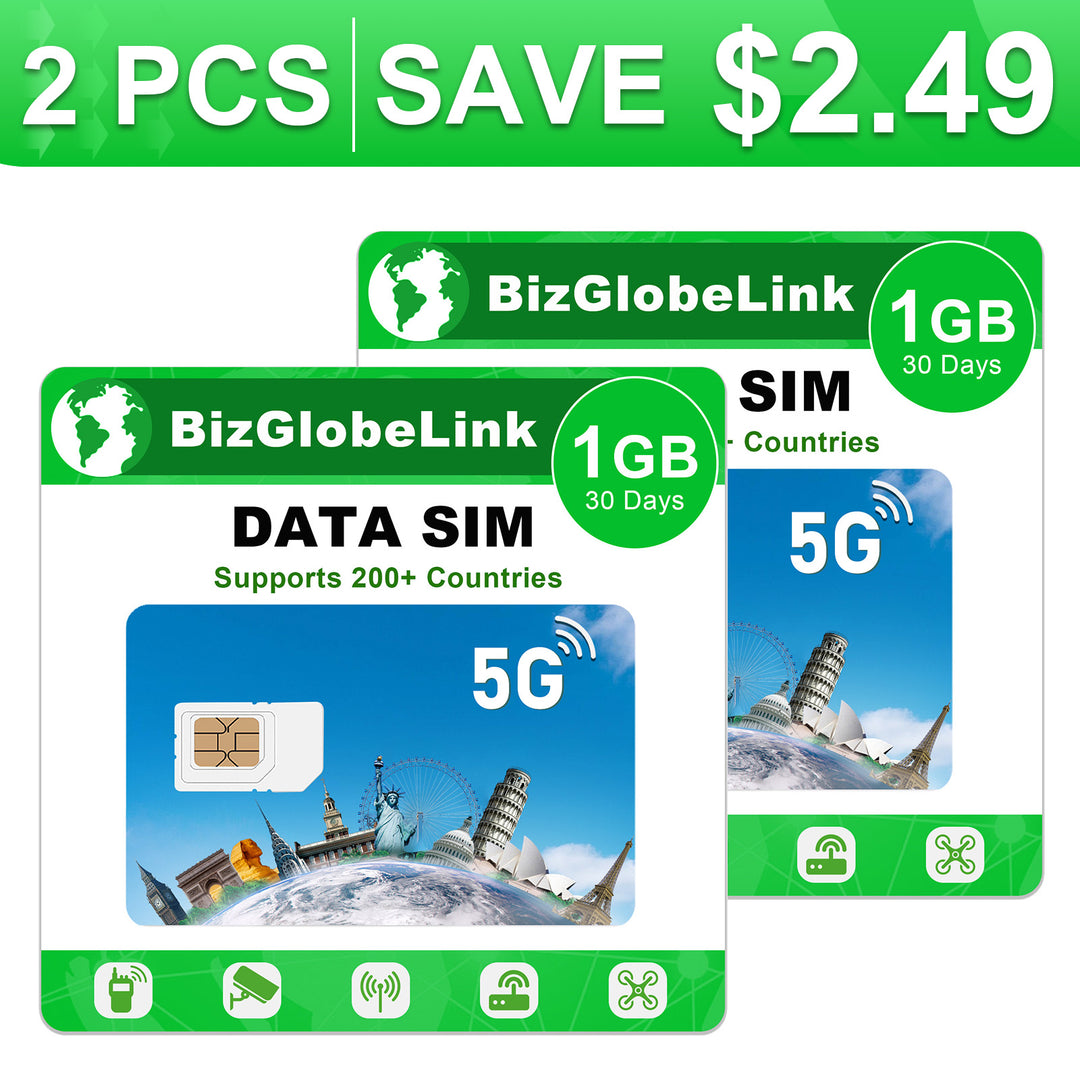 2 pcs prepaid international sim card 1gb