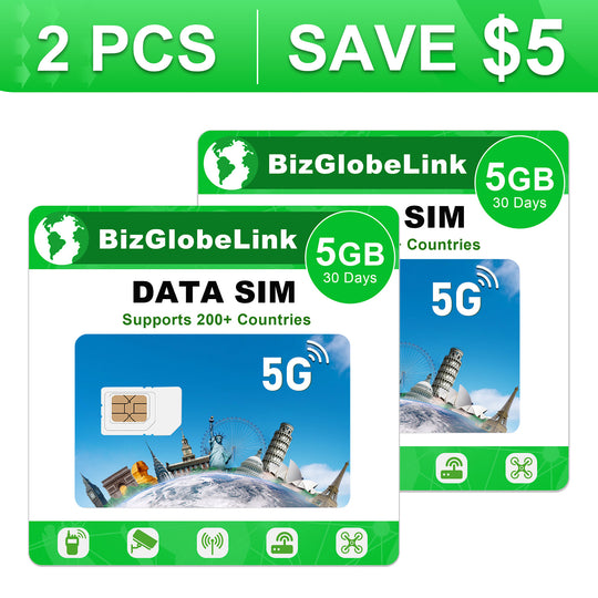 2 pcs prepaid international sim card 5g