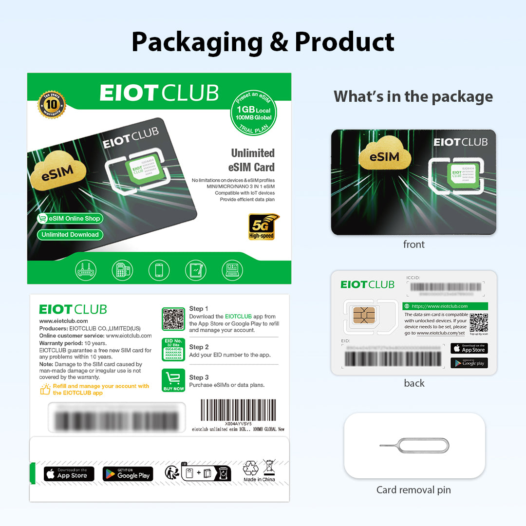 EIOTMART × EIOTCLUB Physical eSIM Card for Android & iOS – Unlimited eSIM Downloads